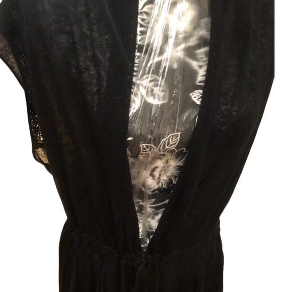 WHITE + WARREN medium black linen blend sweater vest drawstring tie at waist - Picture 14 of 15